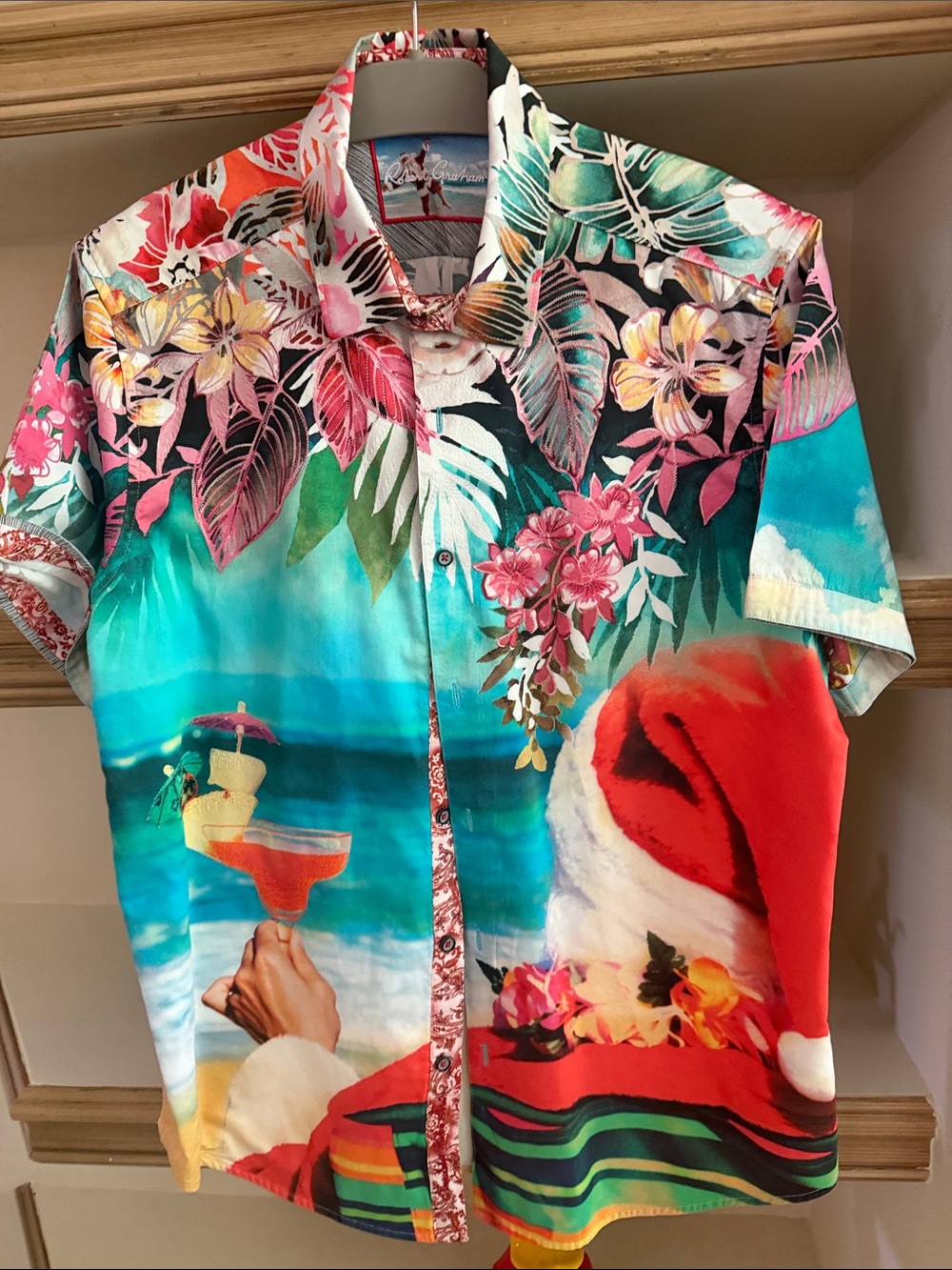 Robert Graham Floral & Tropical Print Shirt in Turquoise, Pink, Red, Green